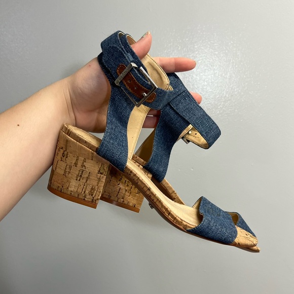Schultz Denim Strappy Ankle Block Heel Sandal - 8.5 No Box - Picture 1 of 7